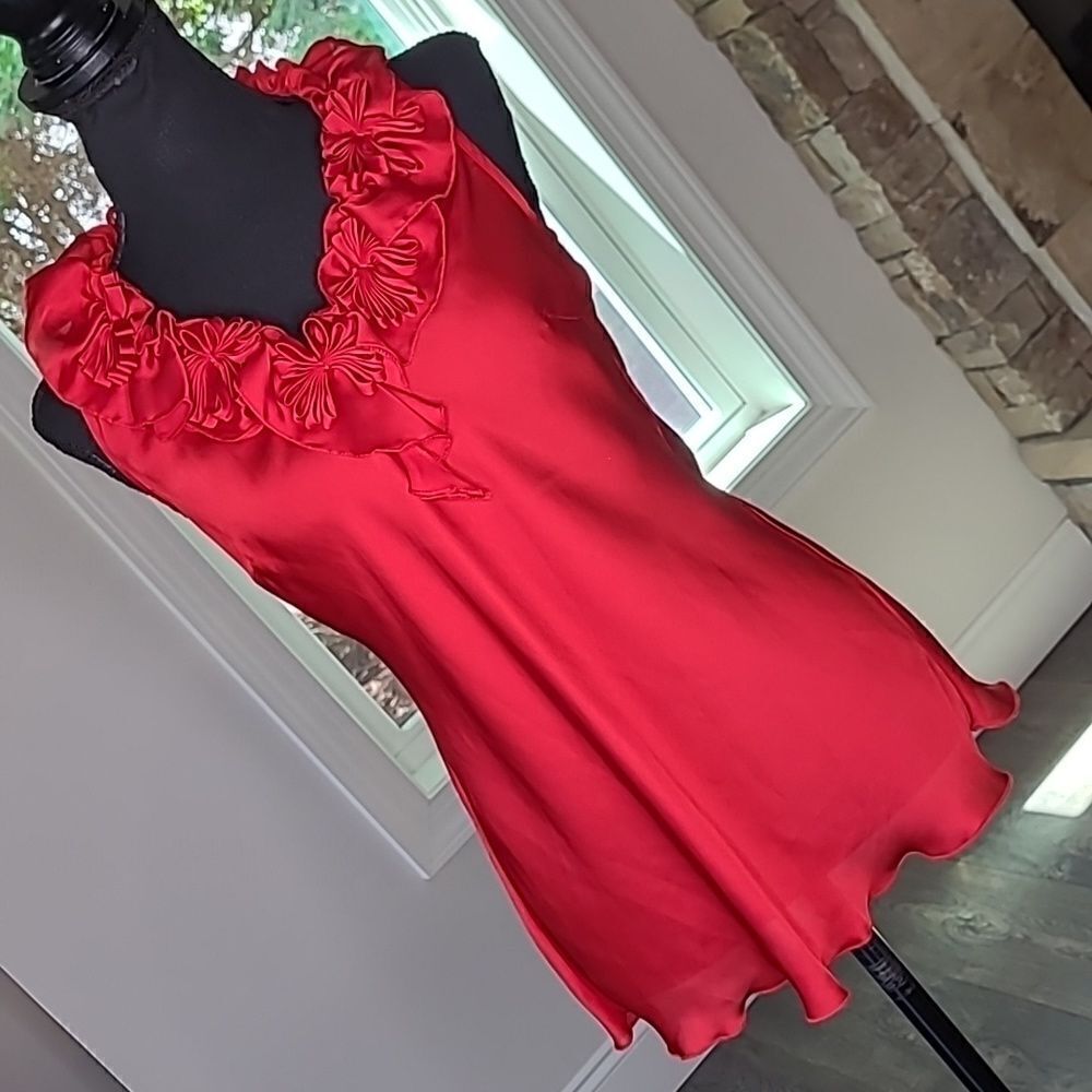 Willi Smith Red Silky Floral Neckline Dressy Tank